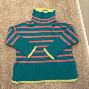 Amazon Teal and Pink Striped Cowl Neck Sweater